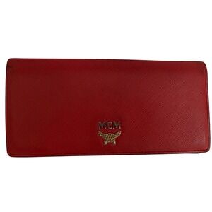 MCM Munchen Red Saffiano Leather Continental Bifold Wallet Long Wallet#664